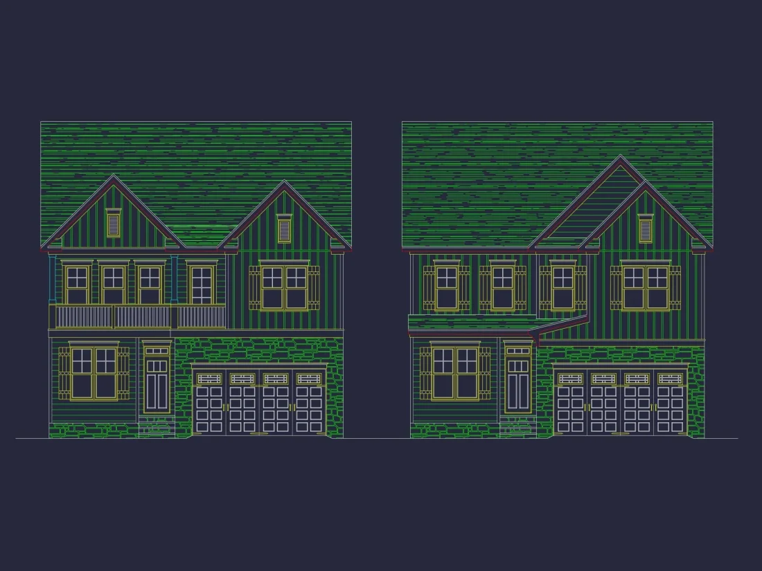 2-Story House Plan with 4 Bedrooms and Detailed CAD Designs