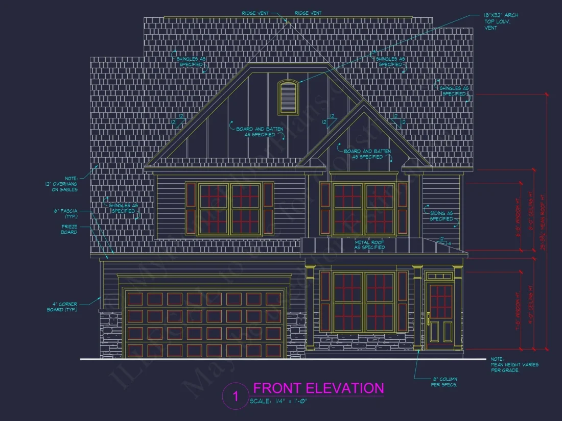 Modern Craftsman Home Plan with 4 Bedrooms, Bonus Room & CAD Blueprints