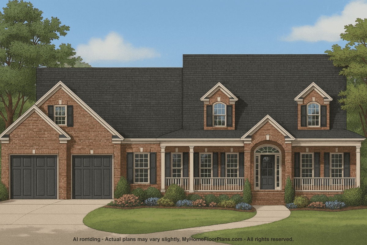 Traditional Home Floor Plan with CAD Designs & 3 Garage Bays
