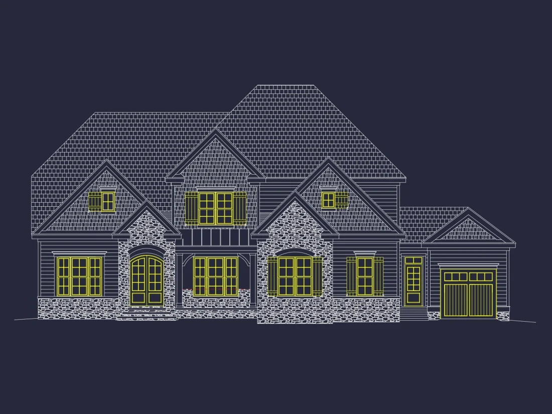 Elegant 3-Story House Plan with Detailed Blueprint and CAD Architecture