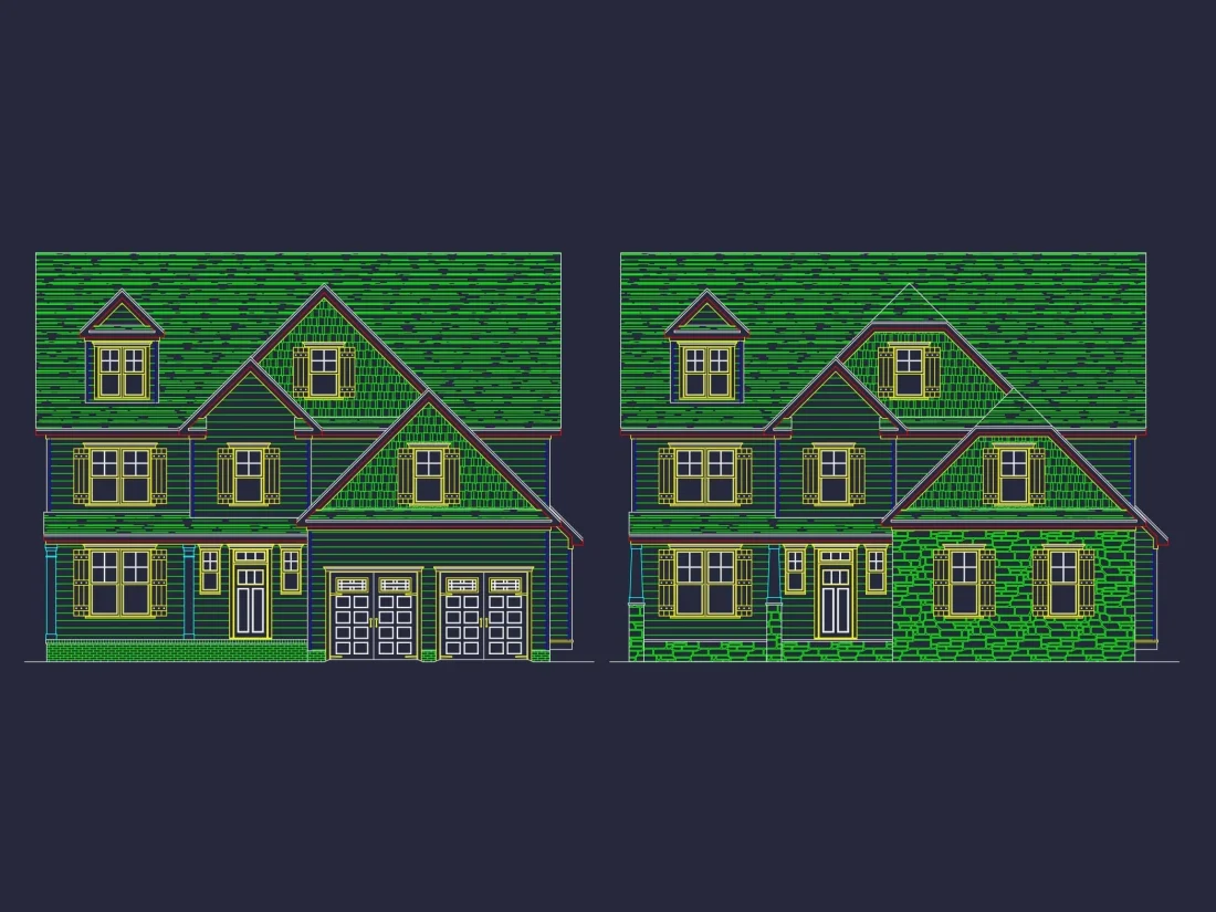 Craftsman Home Design with 2-Story Plan and CAD Blueprints