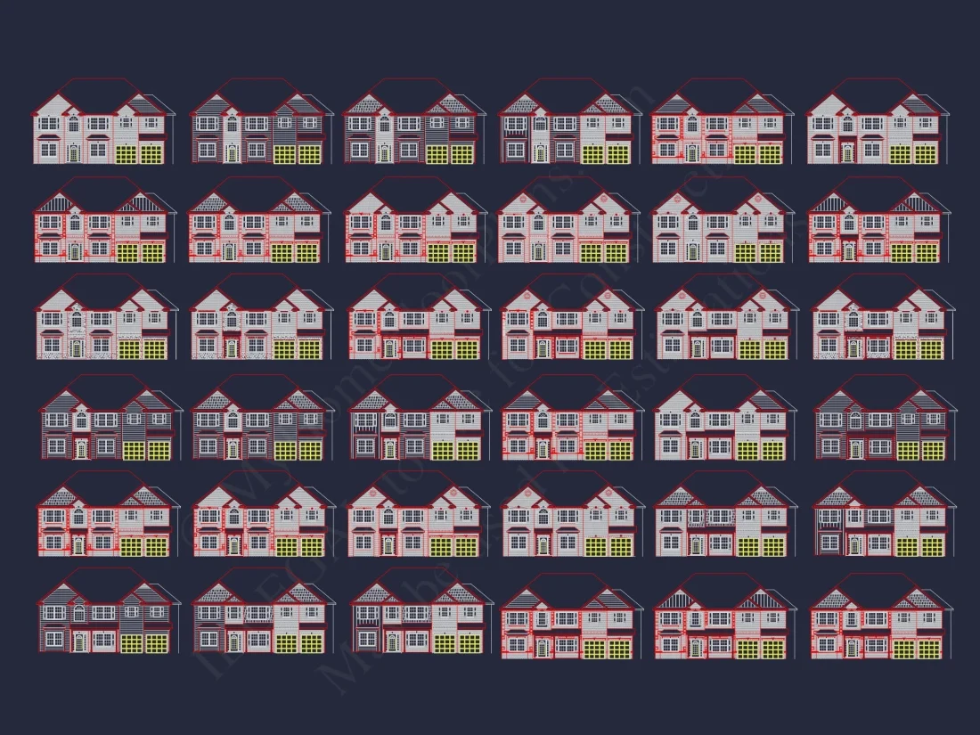 Classic Suburban Home Plan: 6-Bedroom Layout with CAD Blueprints