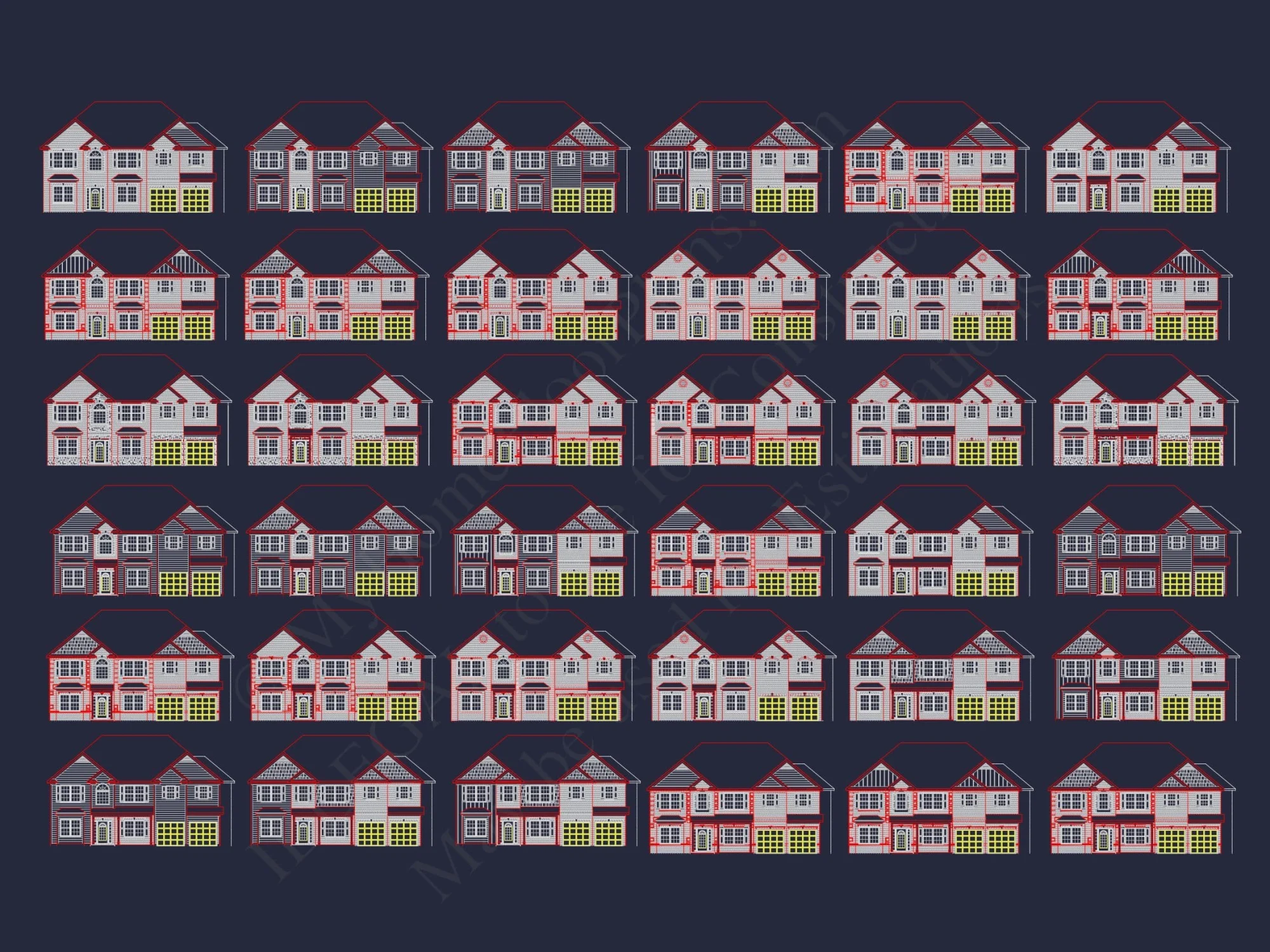 Classic Suburban Home Plan: 6-Bedroom Layout with CAD Blueprints