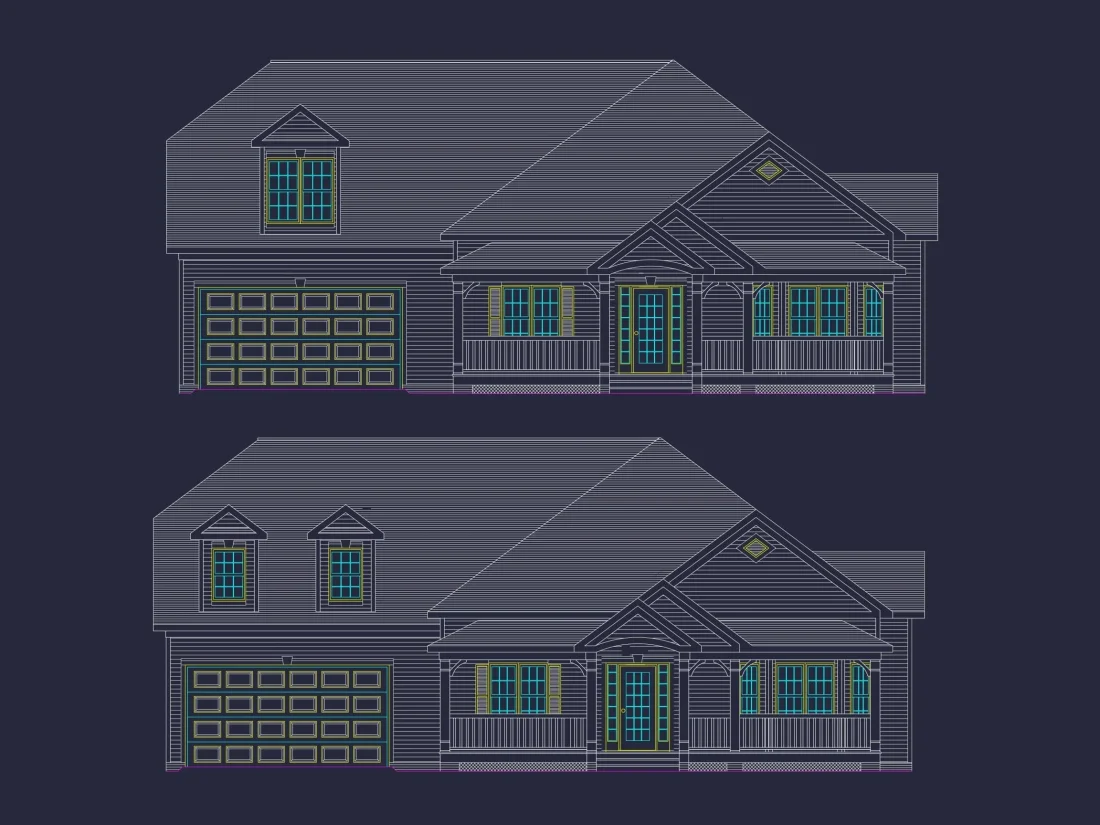 Traditional Craftsman House Plan: 2-Story Blueprint with CAD Design