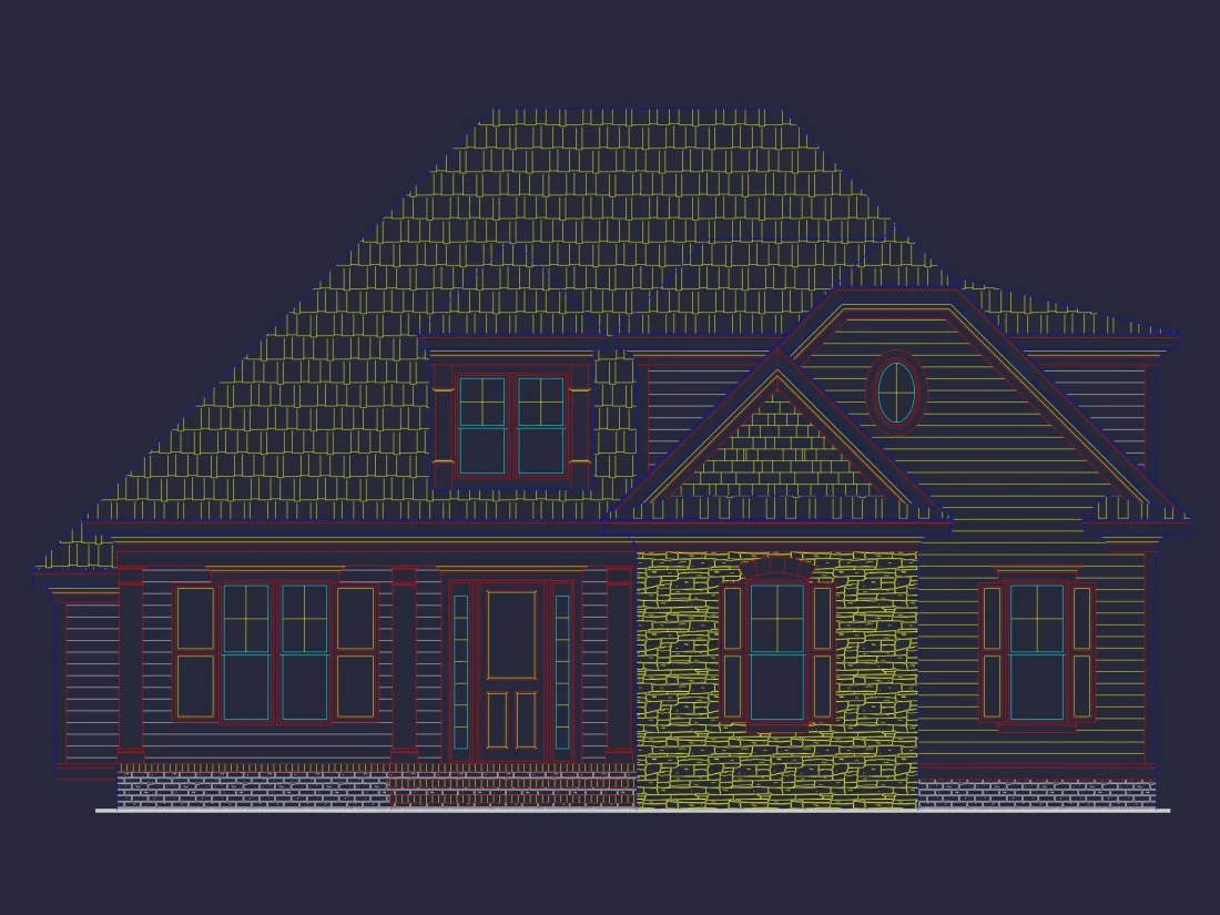 Elegant 2-Story House Plan with CAD Blueprint & Modern Design