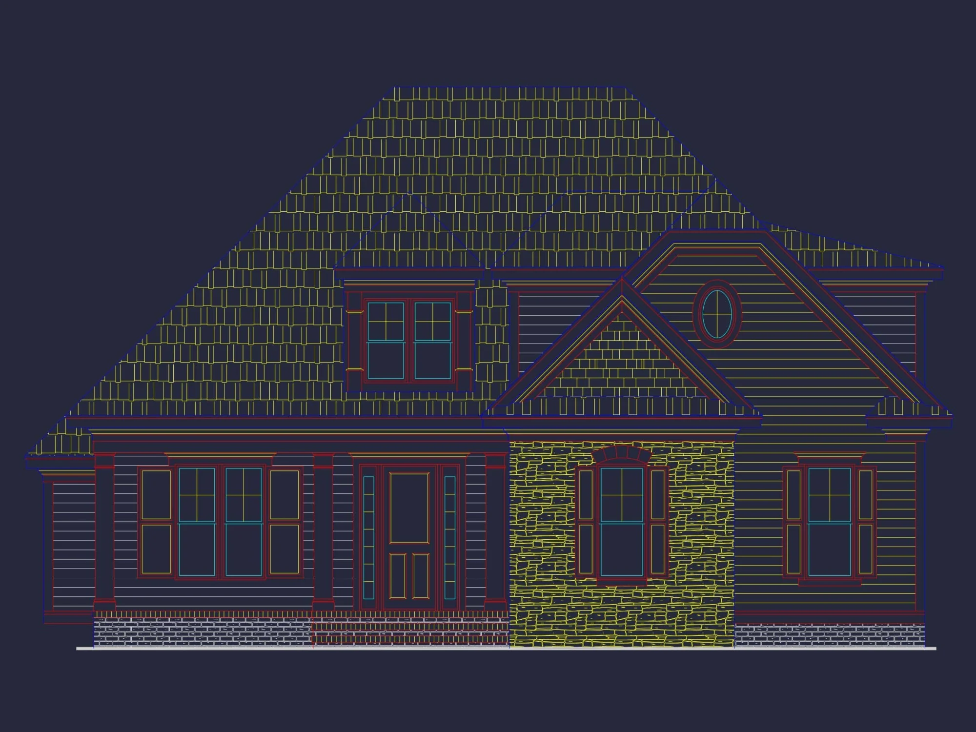 Elegant 2-Story House Plan with CAD Blueprint & Modern Design