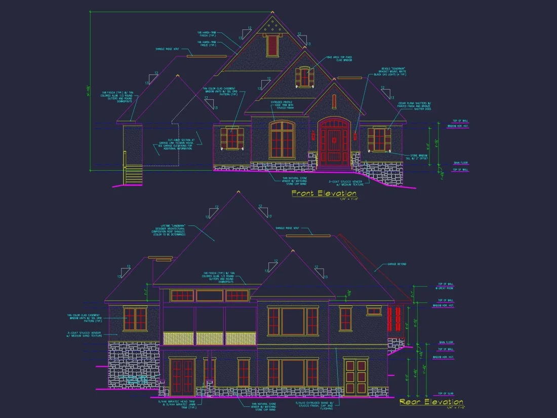 Elegant 2-Story House Plan with Vaulted Ceilings & CAD Blueprints