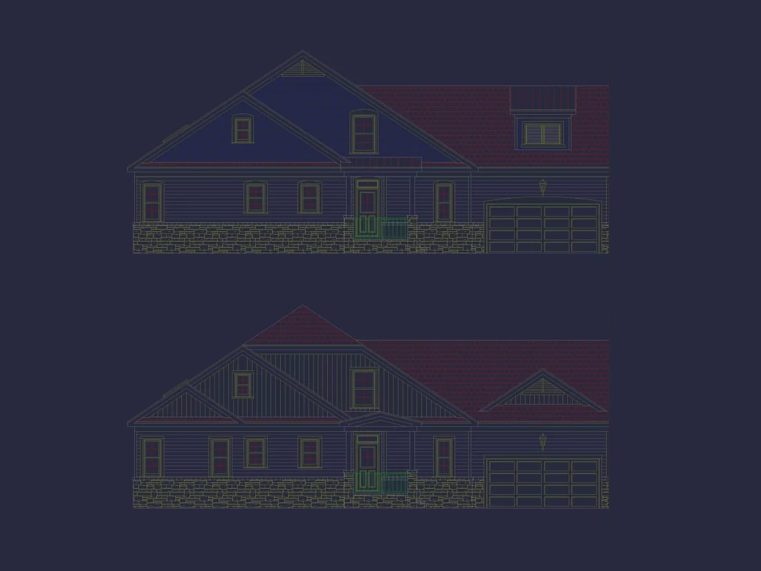 Modern 1.5-Story Duplex House Plan with CAD Designs & Vaulted Living Spaces