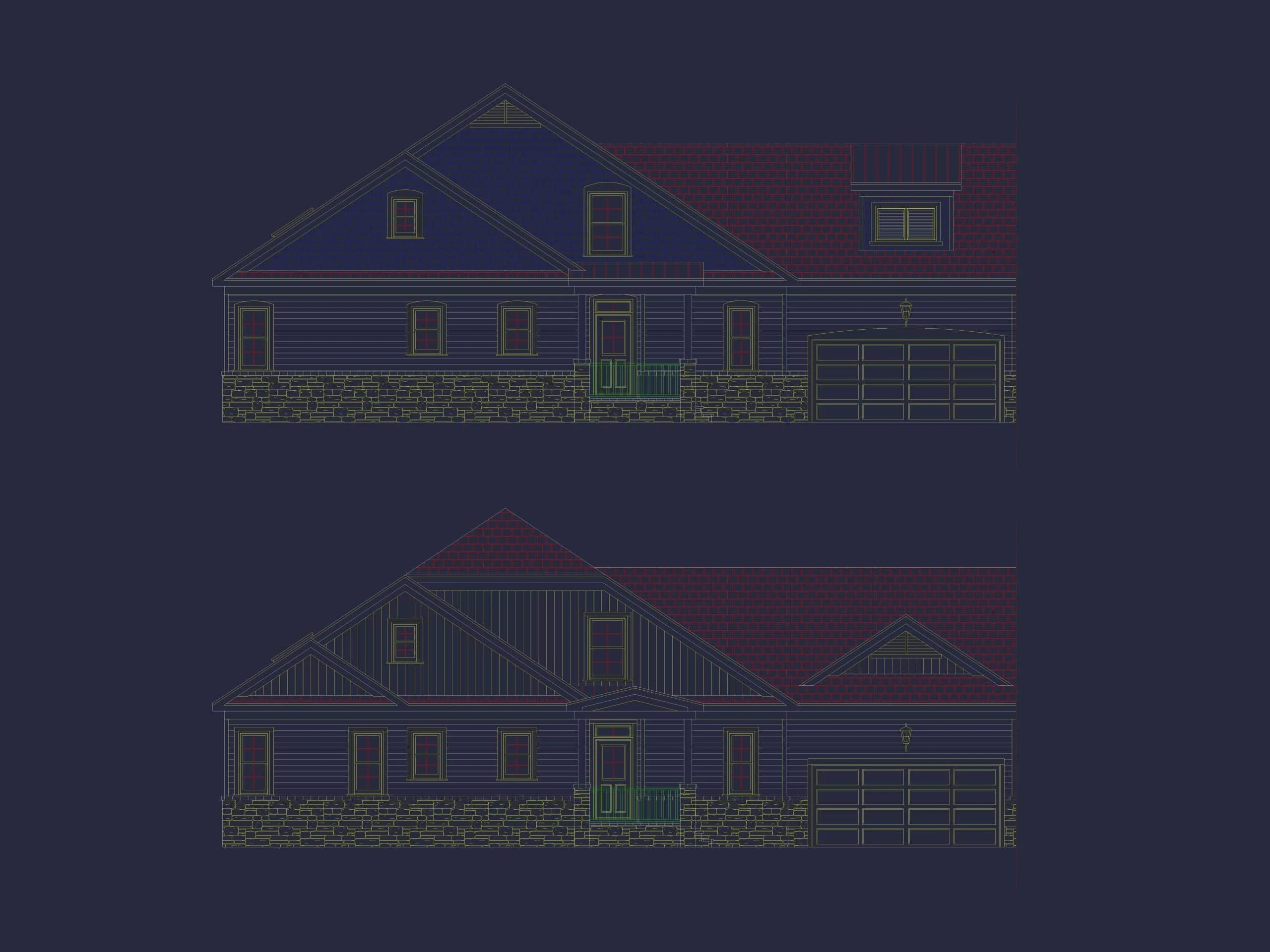 11-1314 DUPLEX PLAN-New American House Plan - 3-Bed, 2.5-Bath, 2,300 SF 2 Modern 1.5-Story Duplex House Plan with CAD Designs & Vaulted Living Spaces