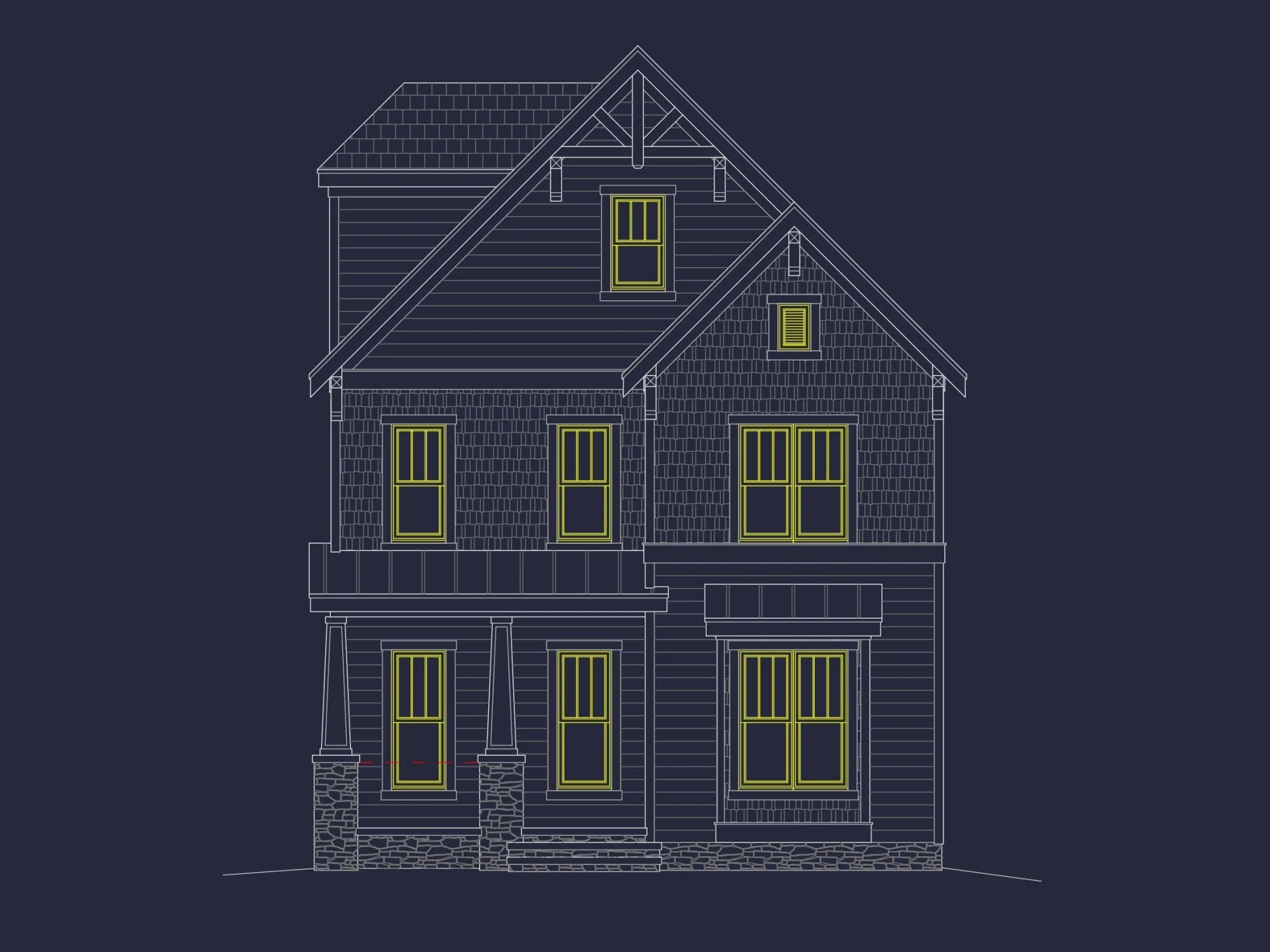 Customizable 3-Story Craftsman House Plan with 3D Floor Layout