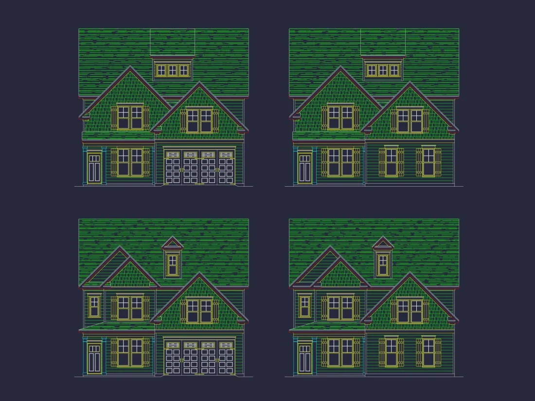 Modern Craftsman Home Plan with 2 Floors and CAD Designs