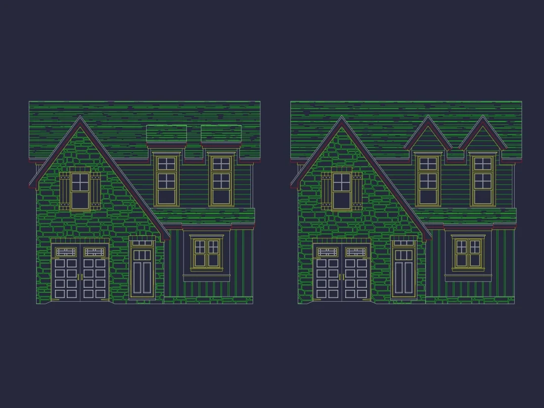Craftsman Home Floor Plan with 2 Stories and CAD Blueprint Designs