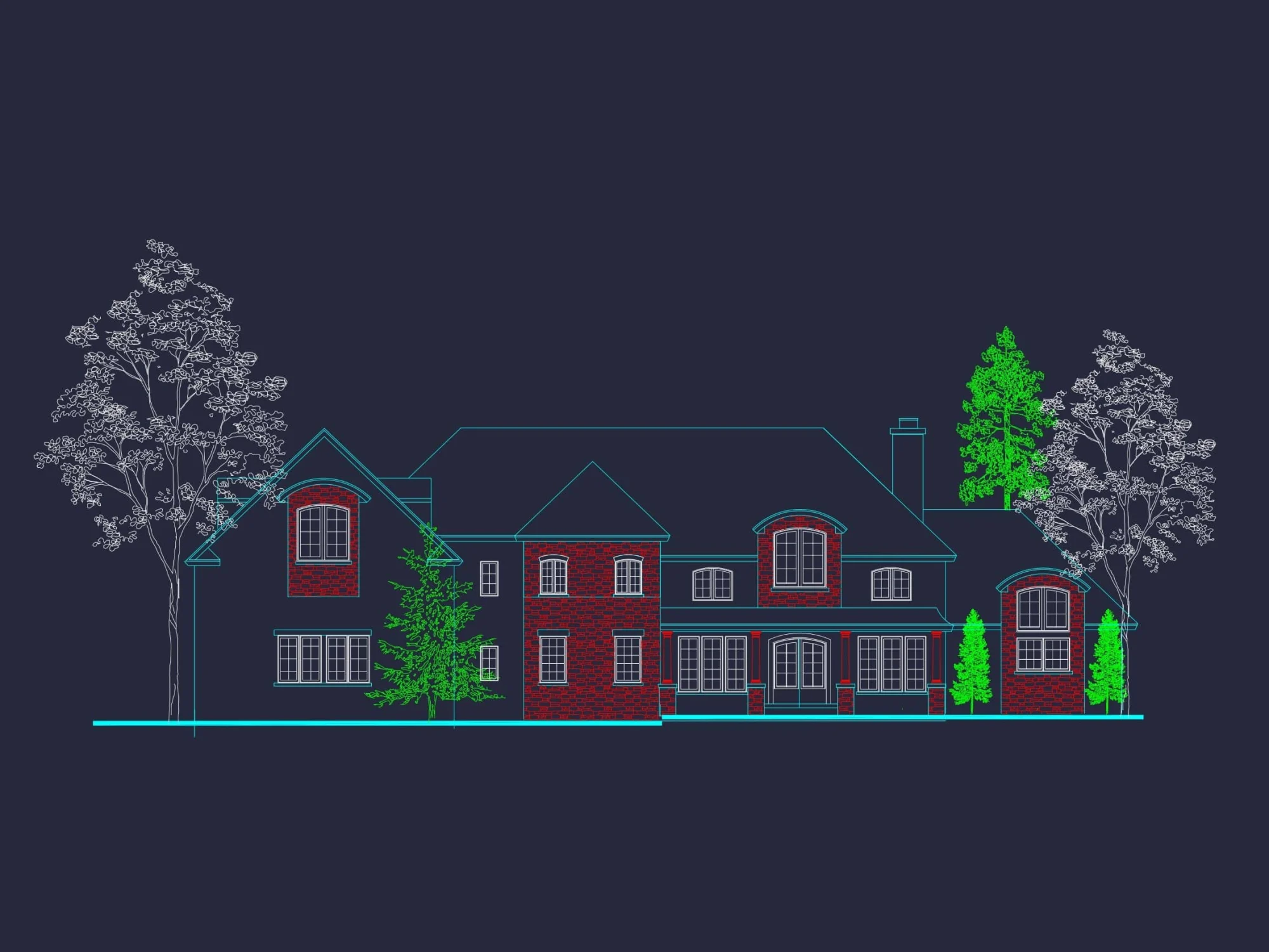 Elegant 2-Story House Floor Plan with Colonial & French Country Style