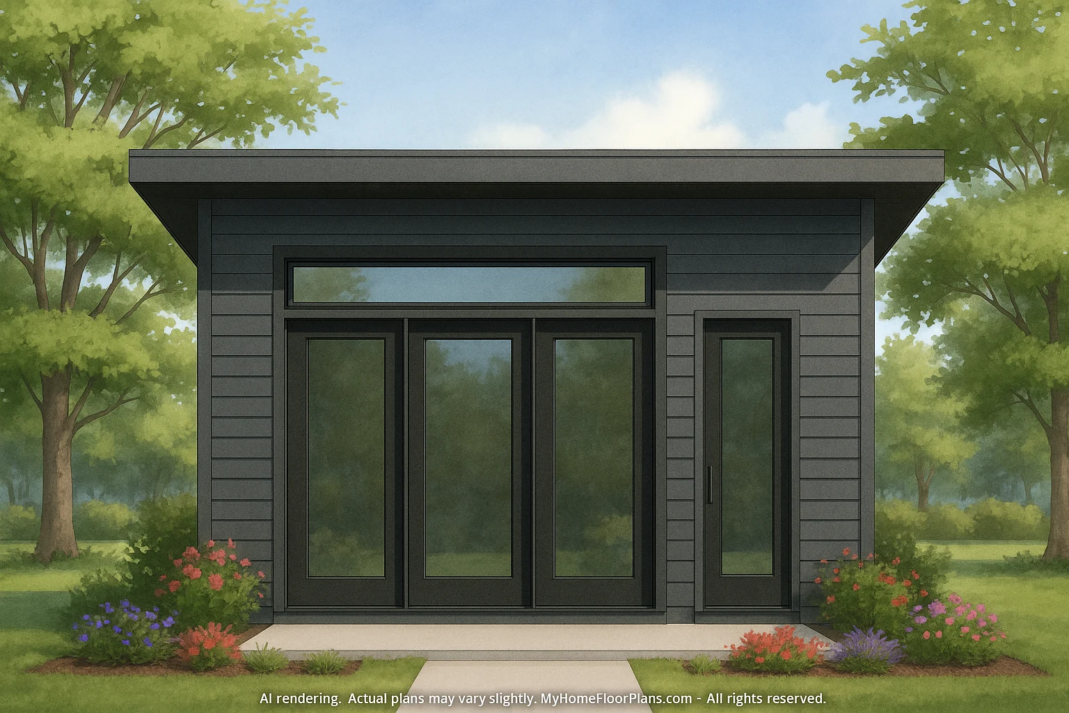 Modern Pool House Floor Plan with Sloped Lot Architecture