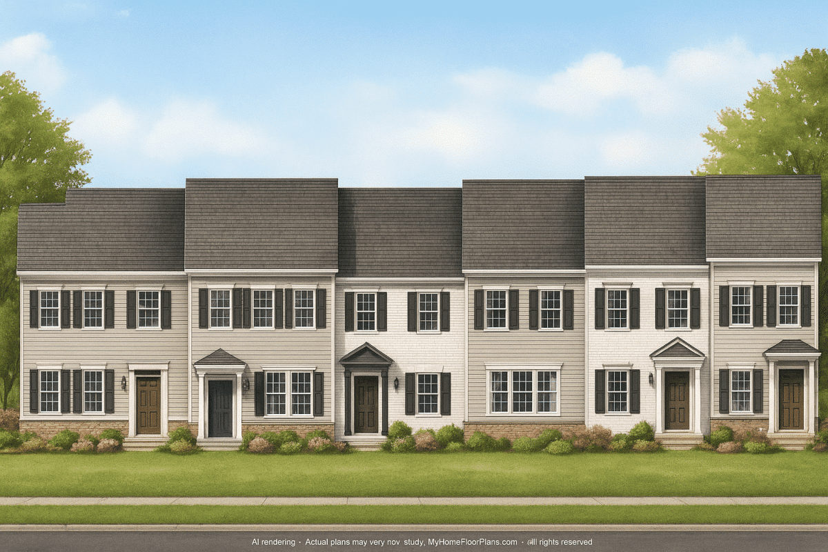 Traditional 7-Unit Townhome Floor Plan with Colonial Revival Design