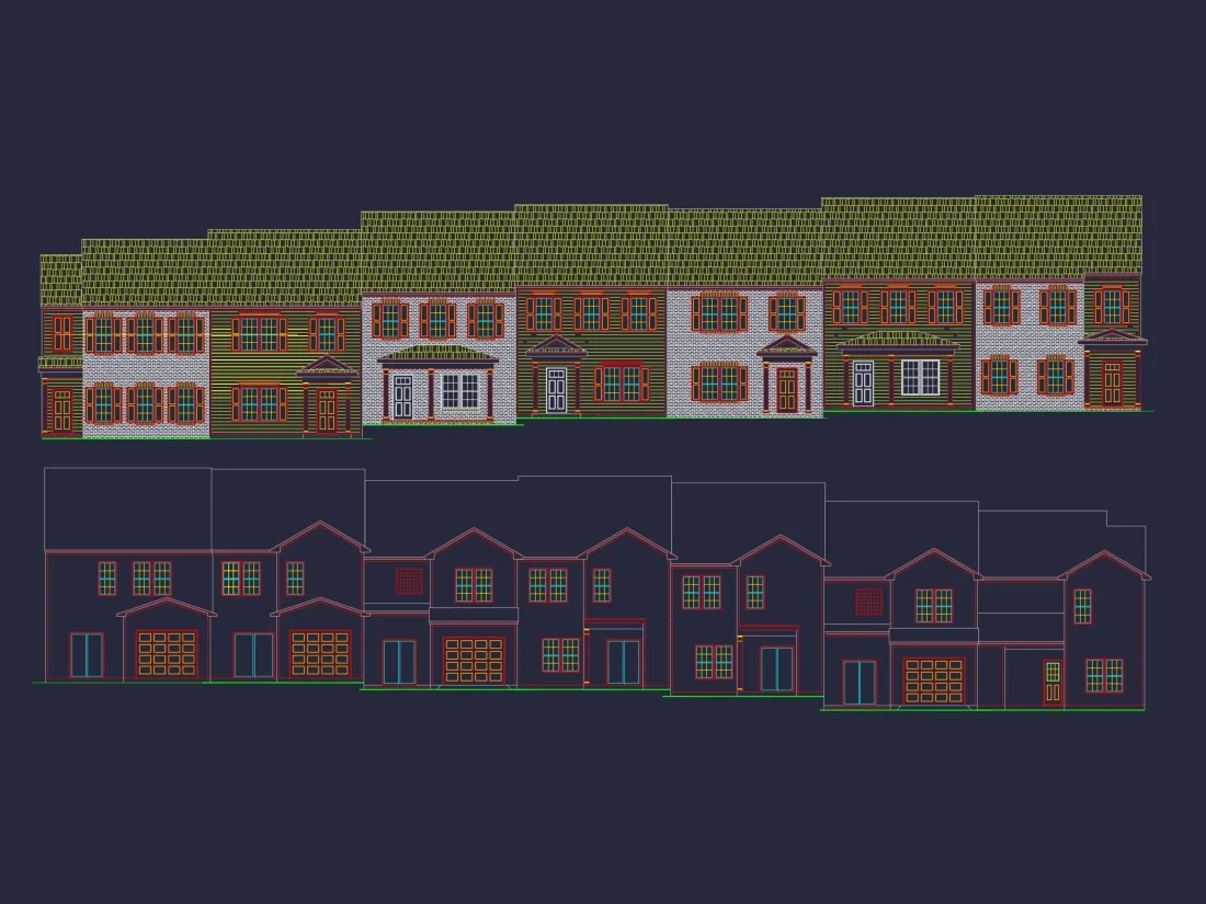 Colonial Townhome Plan with Spacious Layout and CAD Designs