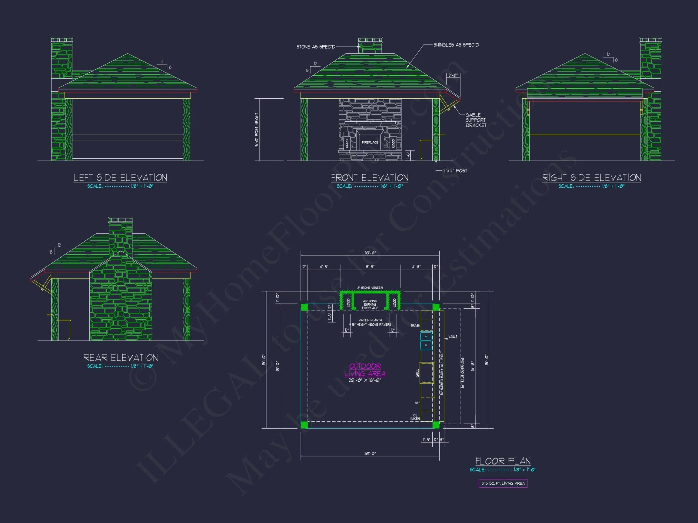 19-1701 CABANA PLAN - Compact Pavilion House Plan: CAD Floor Designs & Blueprint 3 Compact Pavilion House Plan CAD Floor Designs & Blueprint