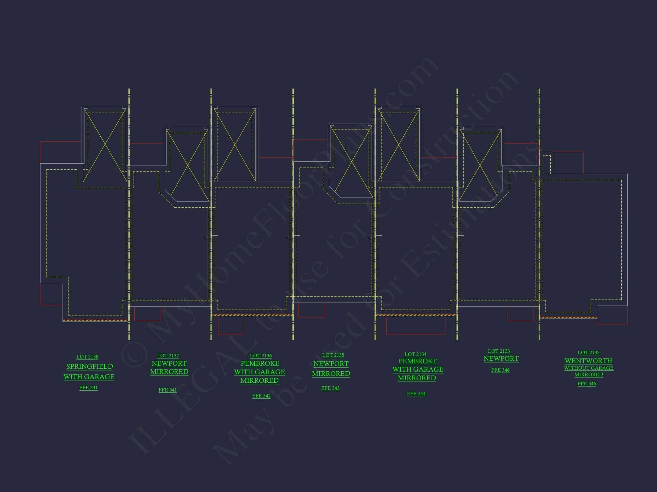 12-2220-4 7-UNIT TOWNHOUSE PLAN - Modern Townhouse Floor Plan - Detailed Architecture Designs 11 Modern 2-Story Townhome Floor Plan with Craftsman Design