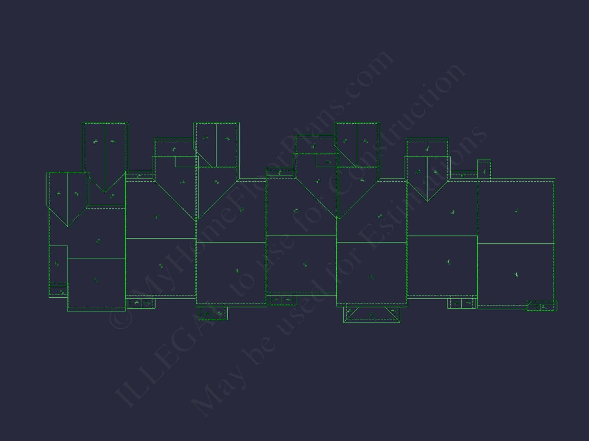 12-2220-4 7-UNIT TOWNHOUSE PLAN - Modern Townhouse Floor Plan - Detailed Architecture Designs 12 Modern 2-Story Townhome Floor Plan with Craftsman Design