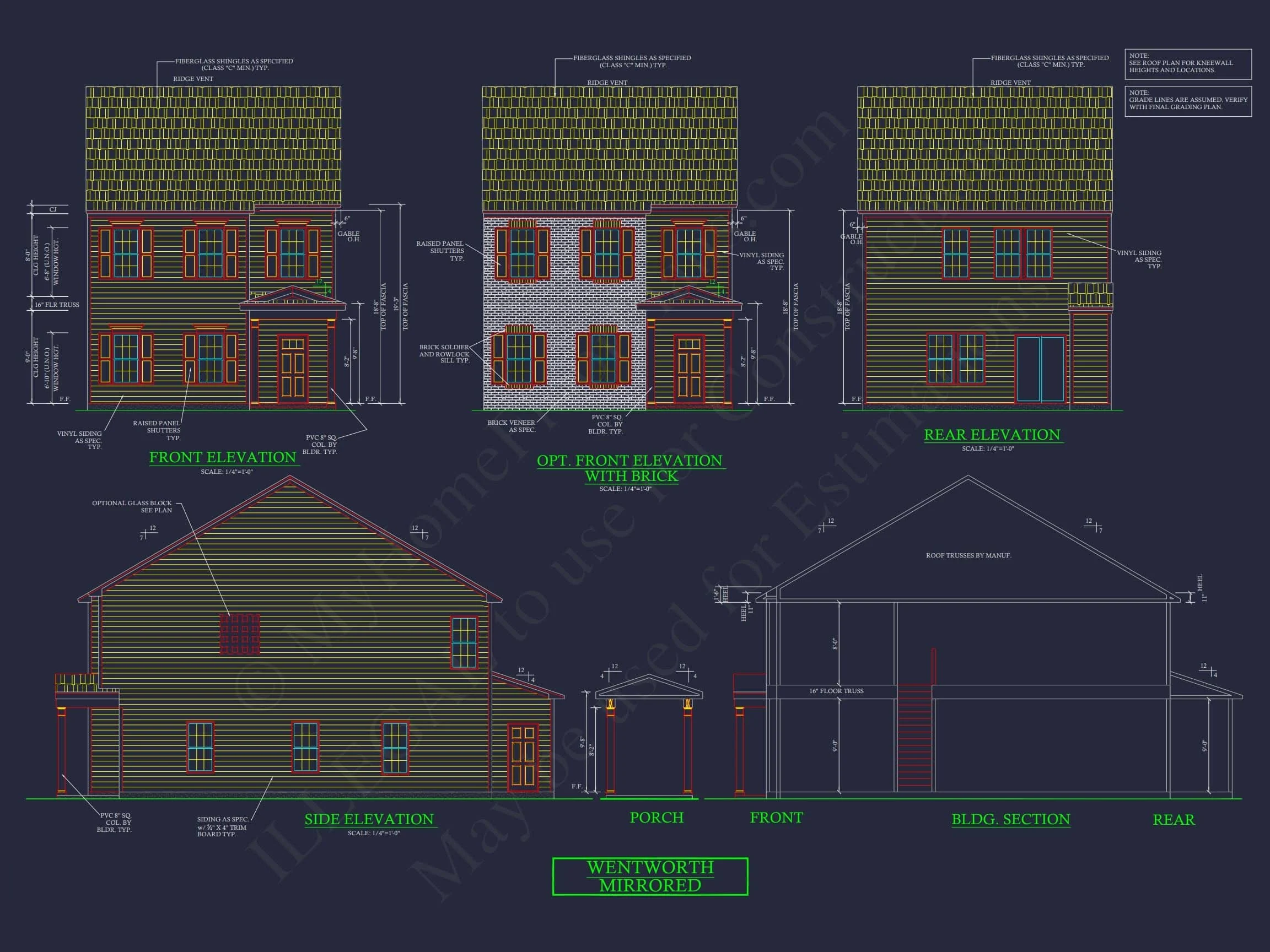 12-2220-4 7-UNIT TOWNHOUSE PLAN - Modern Townhouse Floor Plan - Detailed Architecture Designs 5 Modern 2-Story Townhome Floor Plan with Craftsman Design