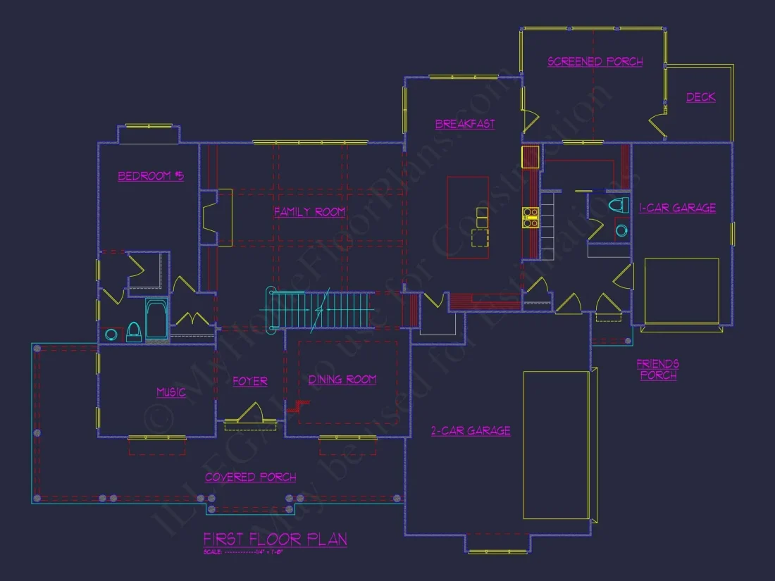 Stunning 5-Bedroom Home Plan with Full CAD Architectural Design