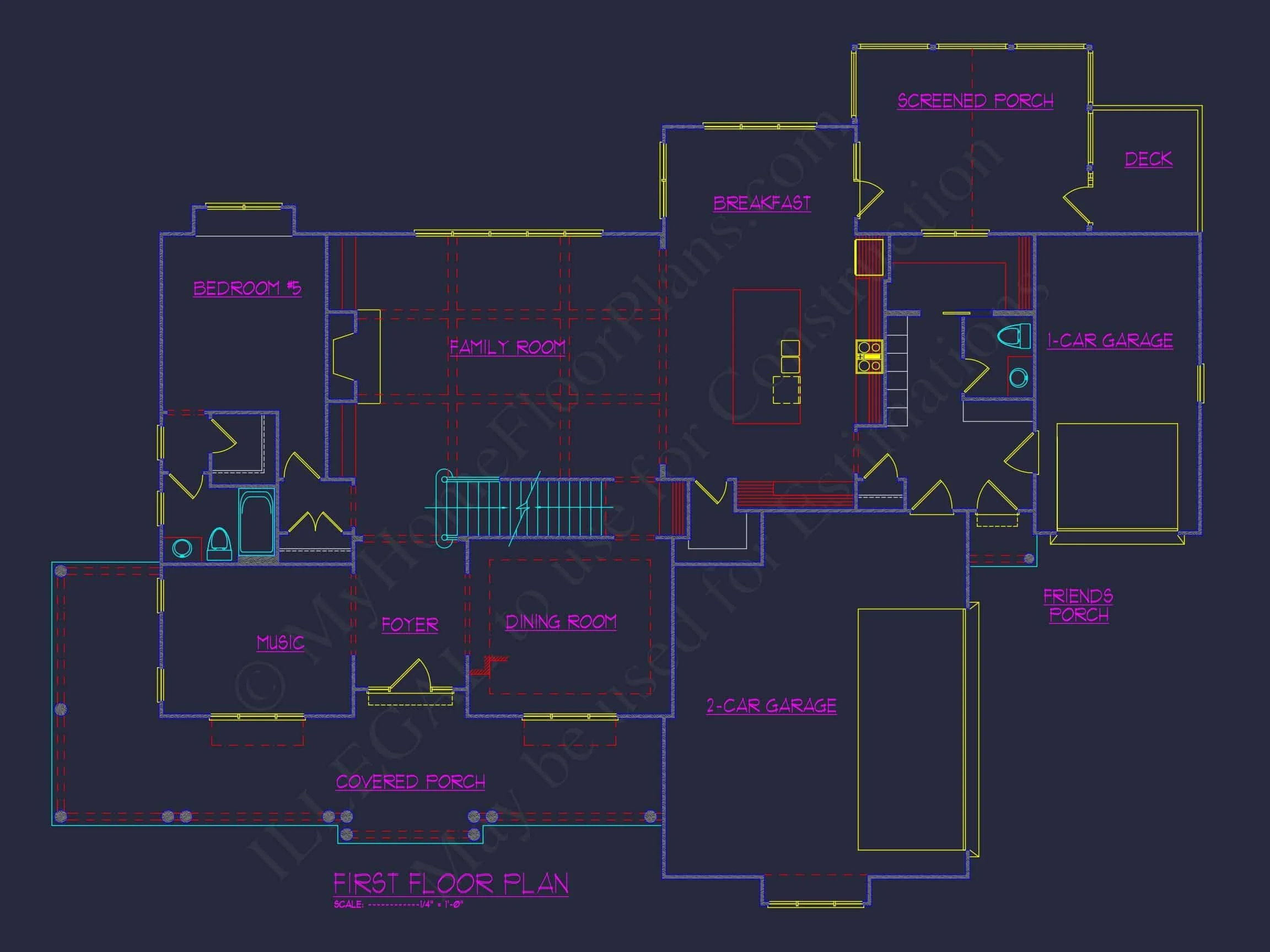 Stunning 5-Bedroom Home Plan with Full CAD Architectural Design