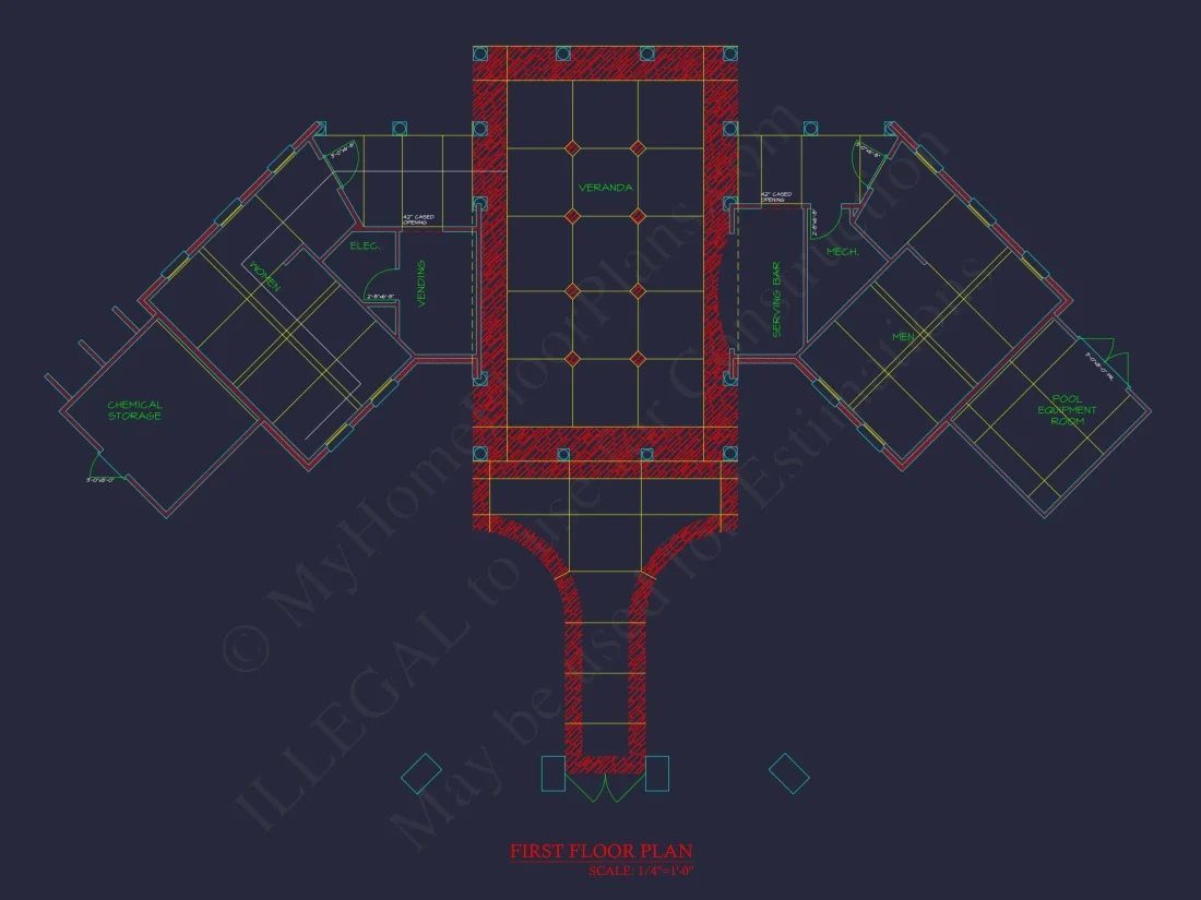 94' Wide Clubhouse Floor Plan – Architectural CAD Blueprints