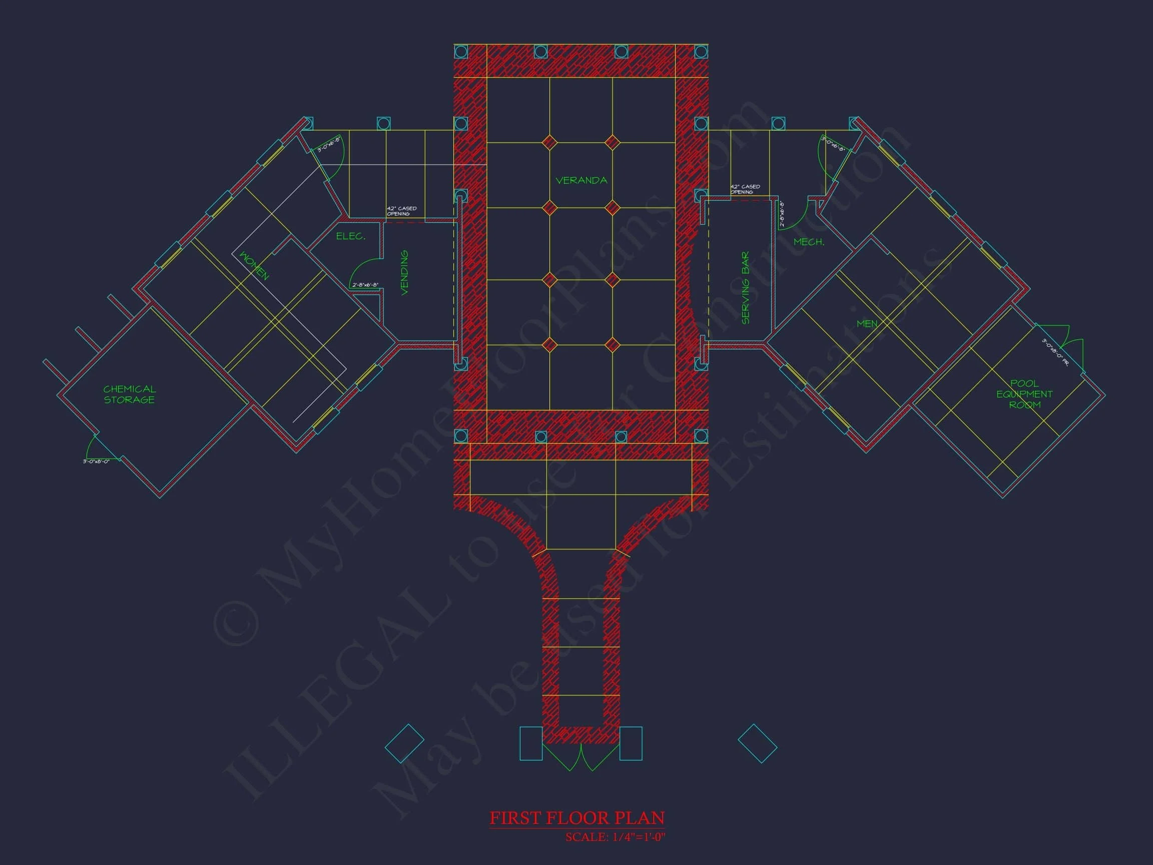 19-CLUBHOUSE - 94' Wide Clubhouse Floor Plan - Architectural CAD Blueprints 3 94' Wide Clubhouse Floor Plan – Architectural CAD Blueprints