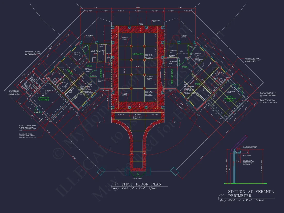 94' Wide Clubhouse Floor Plan – Architectural CAD Blueprints