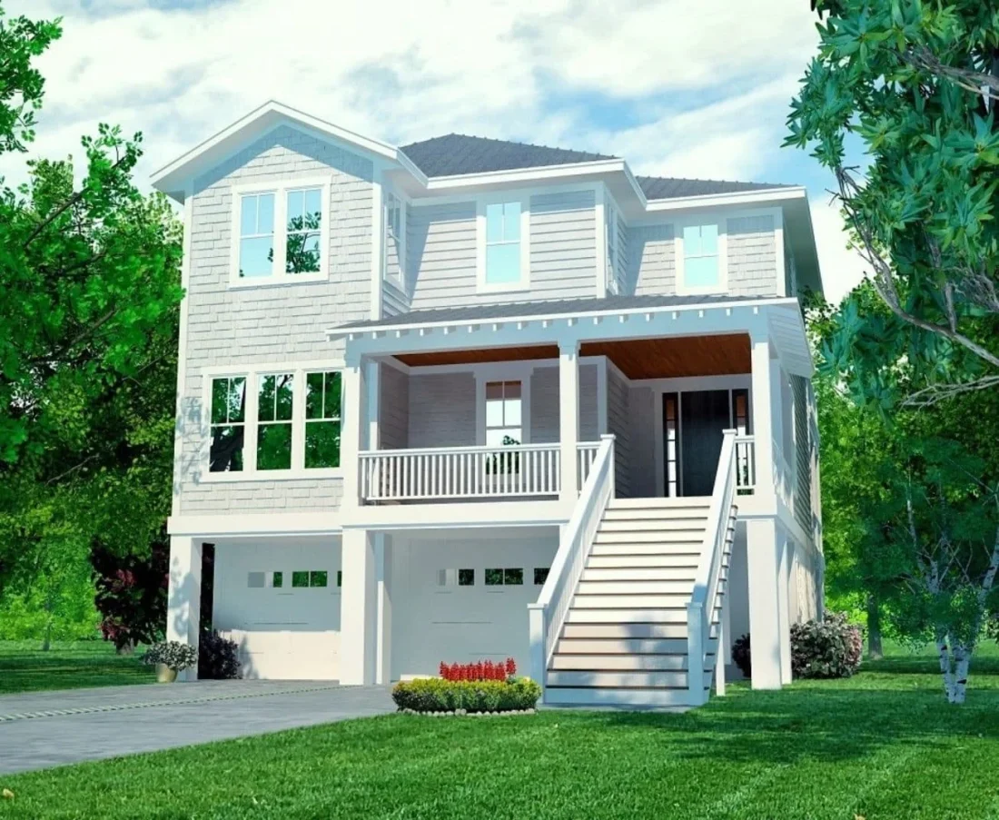 Coastal Home Plan with 4 Bedrooms, 3 Baths & CAD Designs