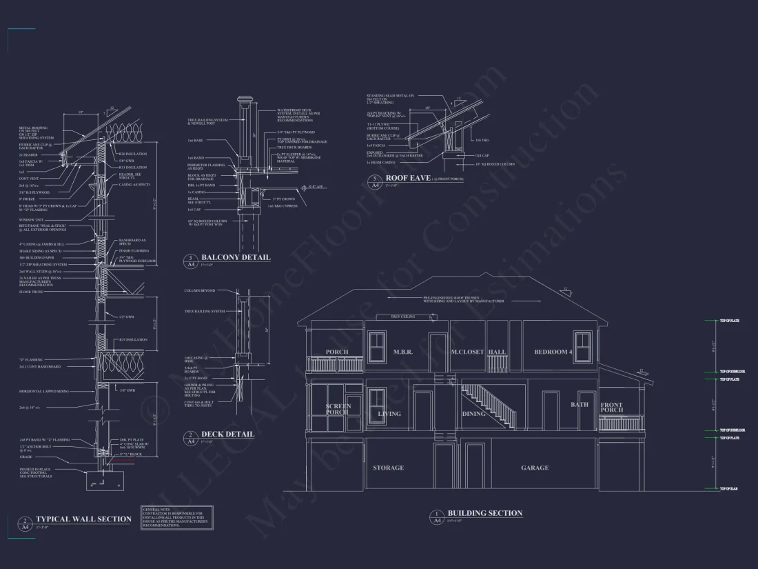 Coastal Home Plan with 4 Bedrooms, 3 Baths & CAD Designs