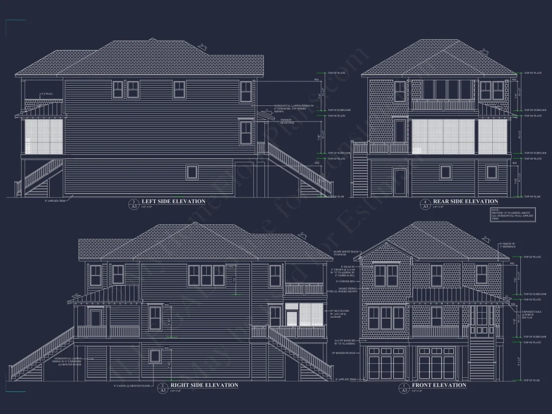 Coastal Home Plan with 4 Bedrooms, 3 Baths & CAD Designs