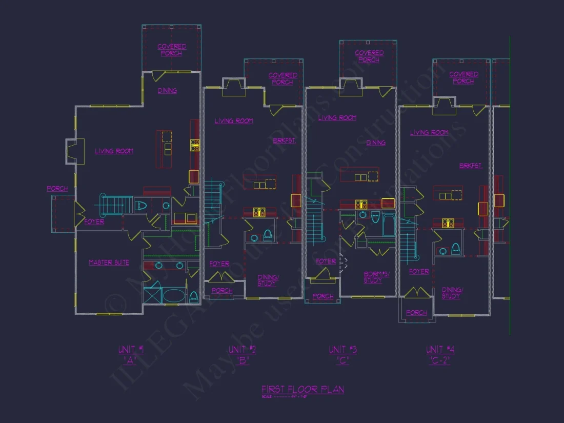 Beautiful Multi-Unit House Plan with CAD Blueprints & Traditional Design