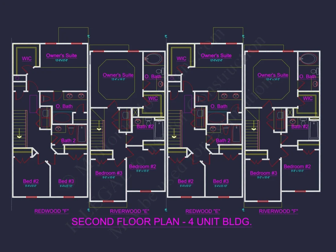 Stylish 4-Unit Townhome Plan with Craftsman-Inspired Architecture