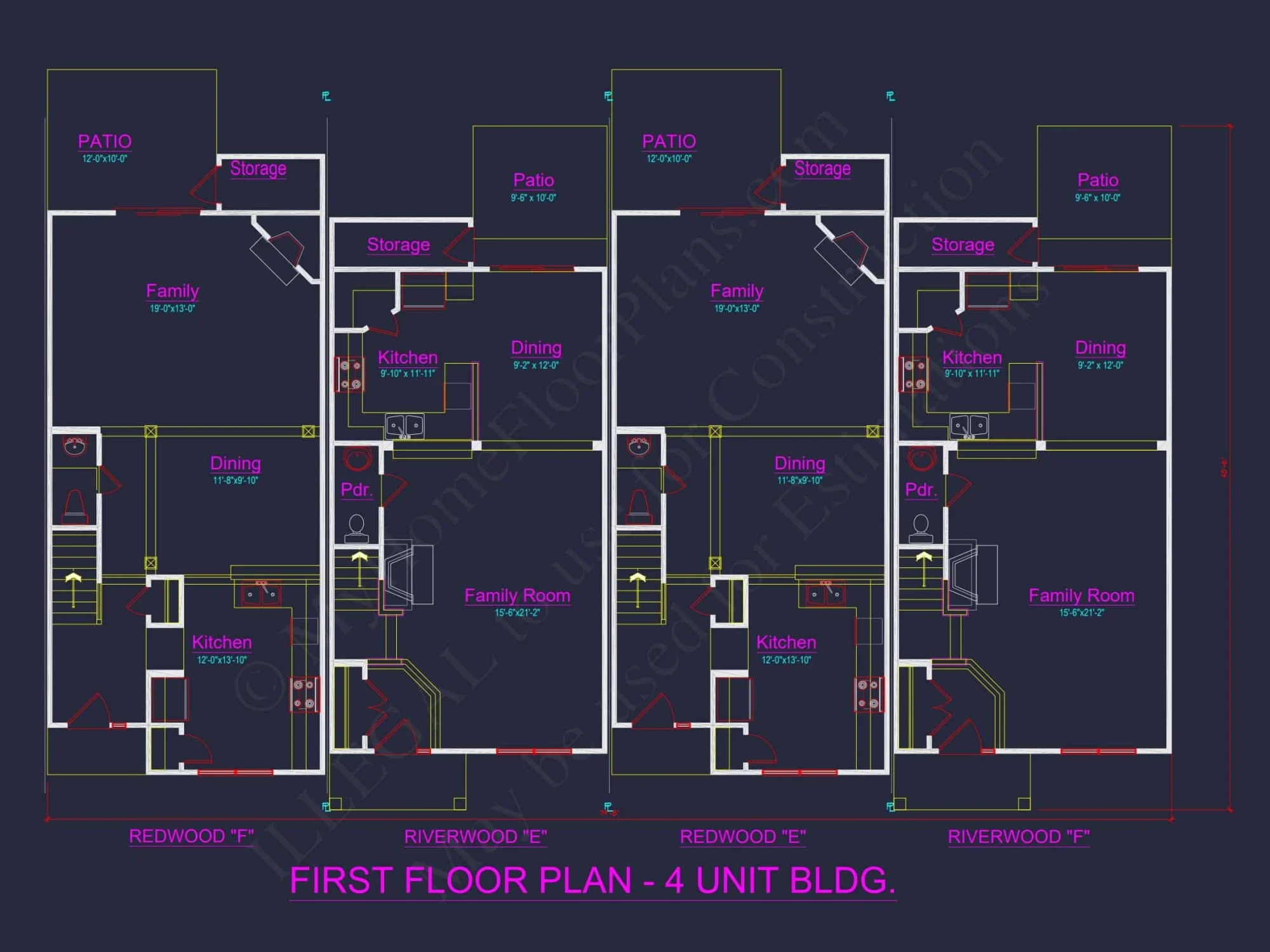Stylish 4-Unit Townhome Plan with Craftsman-Inspired Architecture