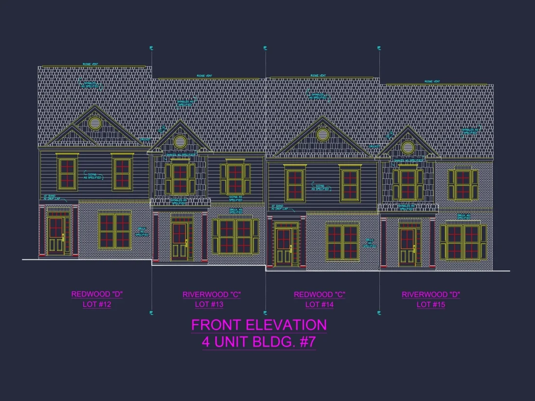 Stylish 4-Unit Townhome Plan with Craftsman-Inspired Architecture