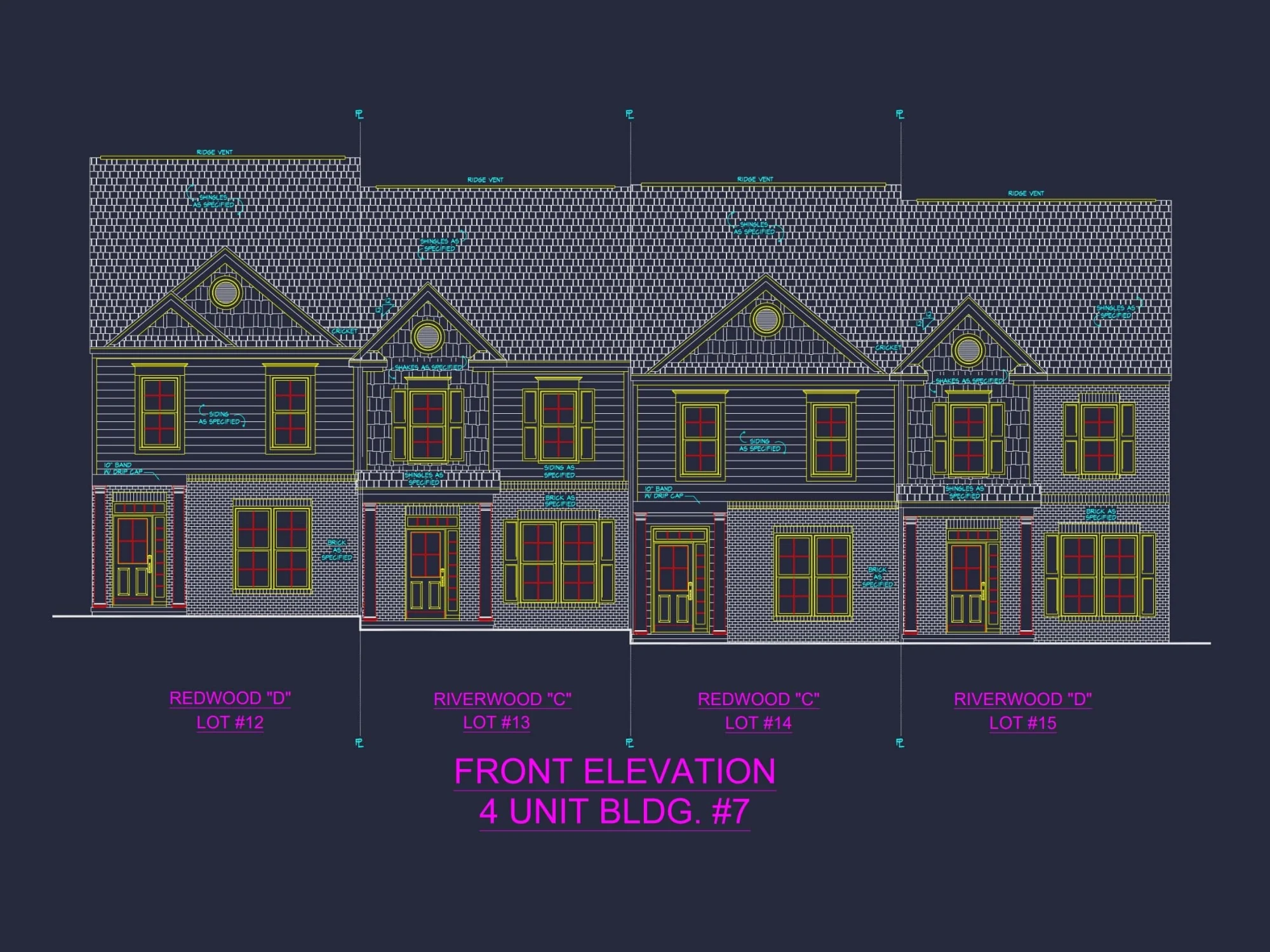 Stylish 4-Unit Townhome Plan with Craftsman-Inspired Architecture