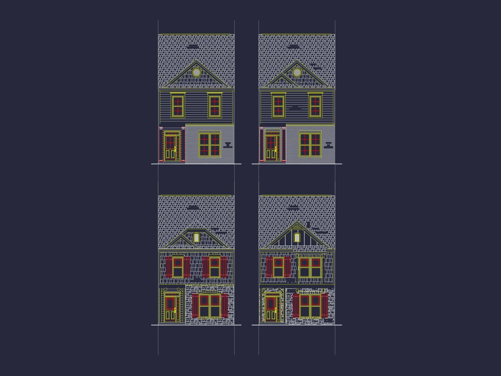 Stylish 4-Unit Townhome Plan with Craftsman-Inspired Architecture