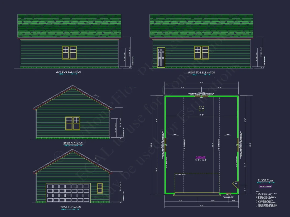 1200 Sq. Ft. Garage Floor Plan with Vaulted Ceilings & CAD Designs