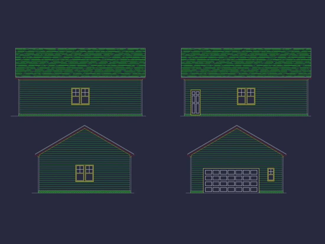 1200 Sq. Ft. Garage Floor Plan with Vaulted Ceilings & CAD Designs