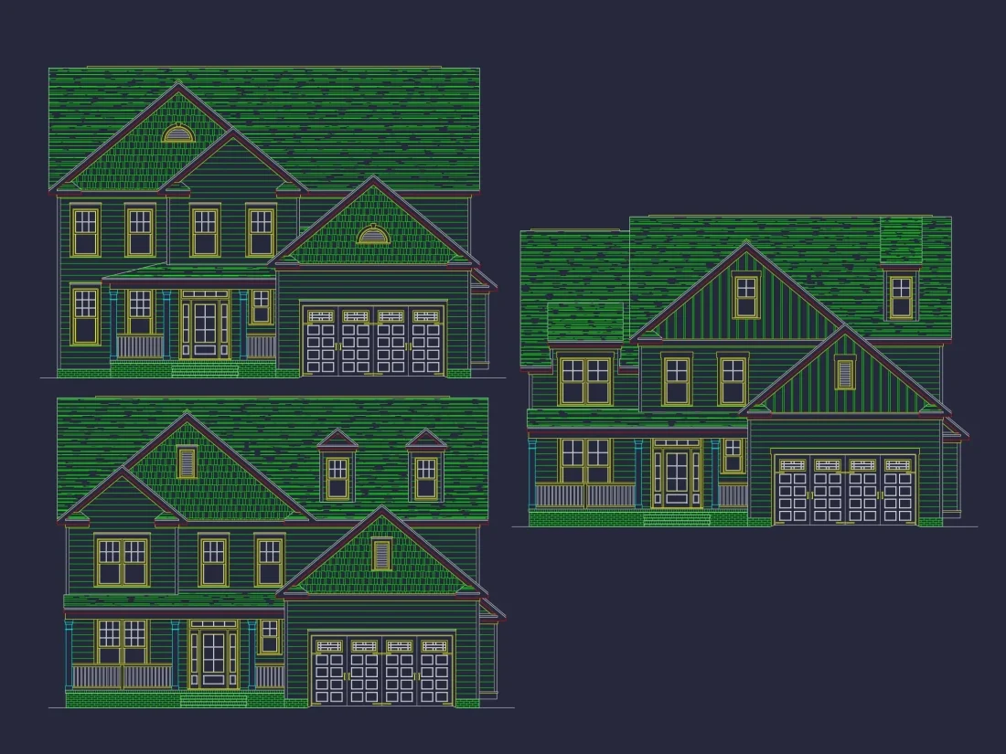 Modern Home Plan with Detailed Floor Designs and CAD Blueprints