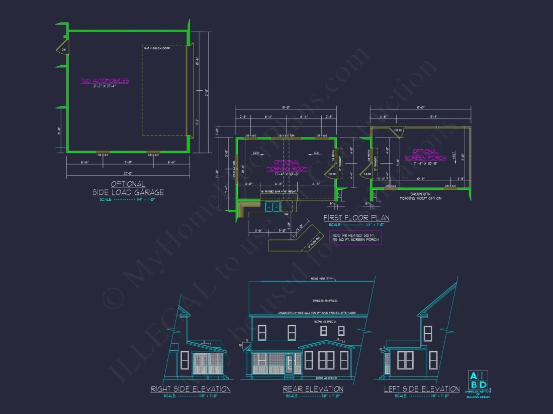 Modern Home Plan with Detailed Floor Designs and CAD Blueprints