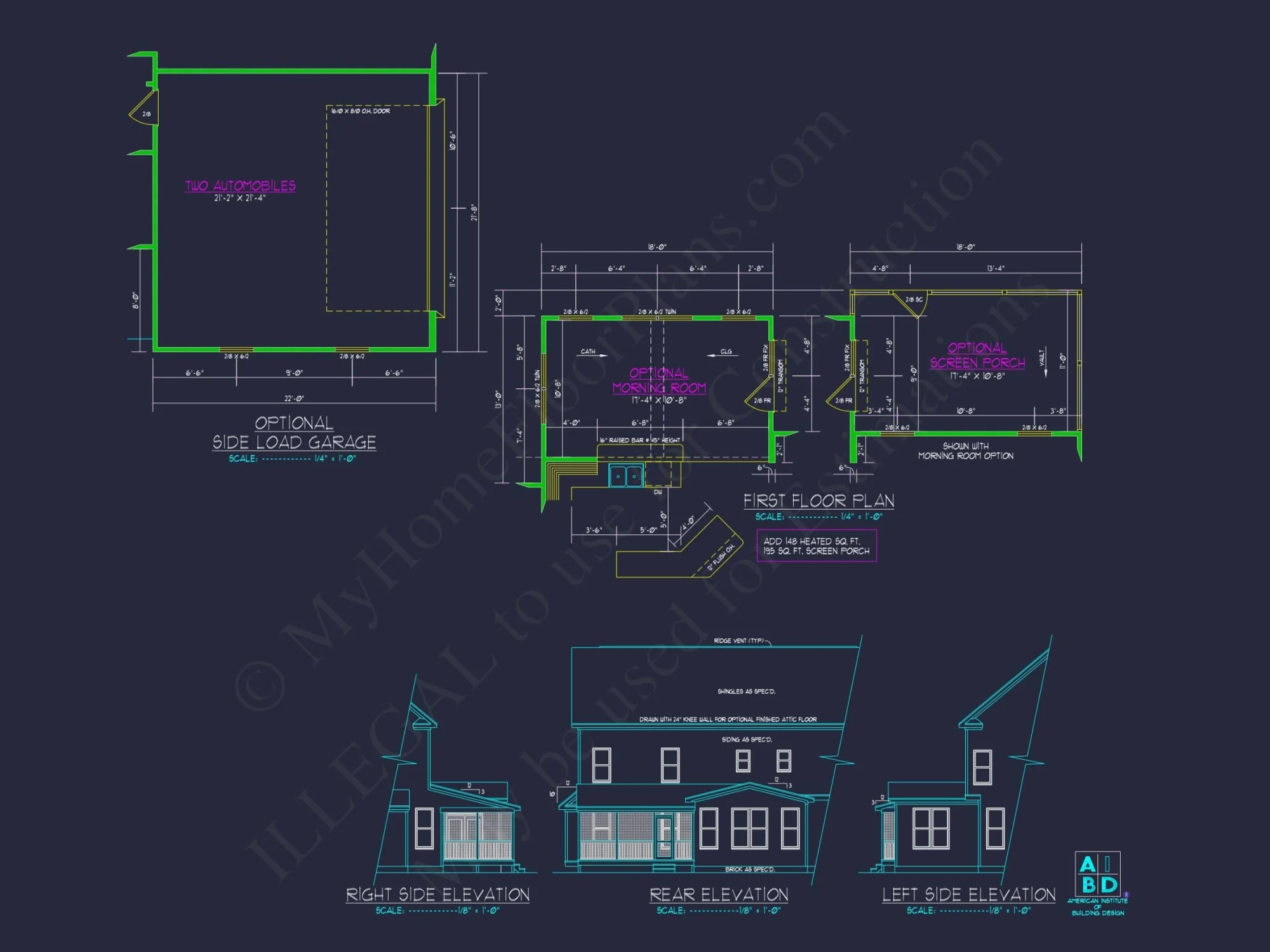 Modern Home Plan with Detailed Floor Designs and CAD Blueprints