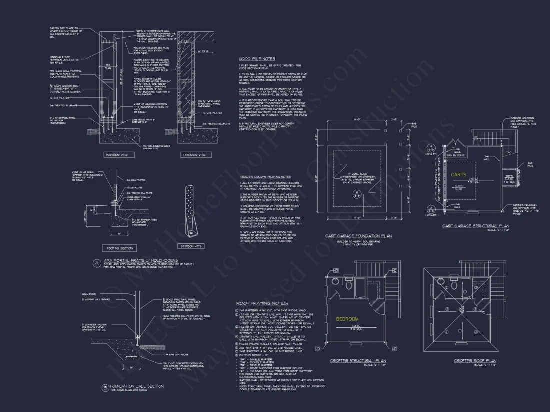 Compact 2-Story Golf Cart Garage Home Floor Plan Design