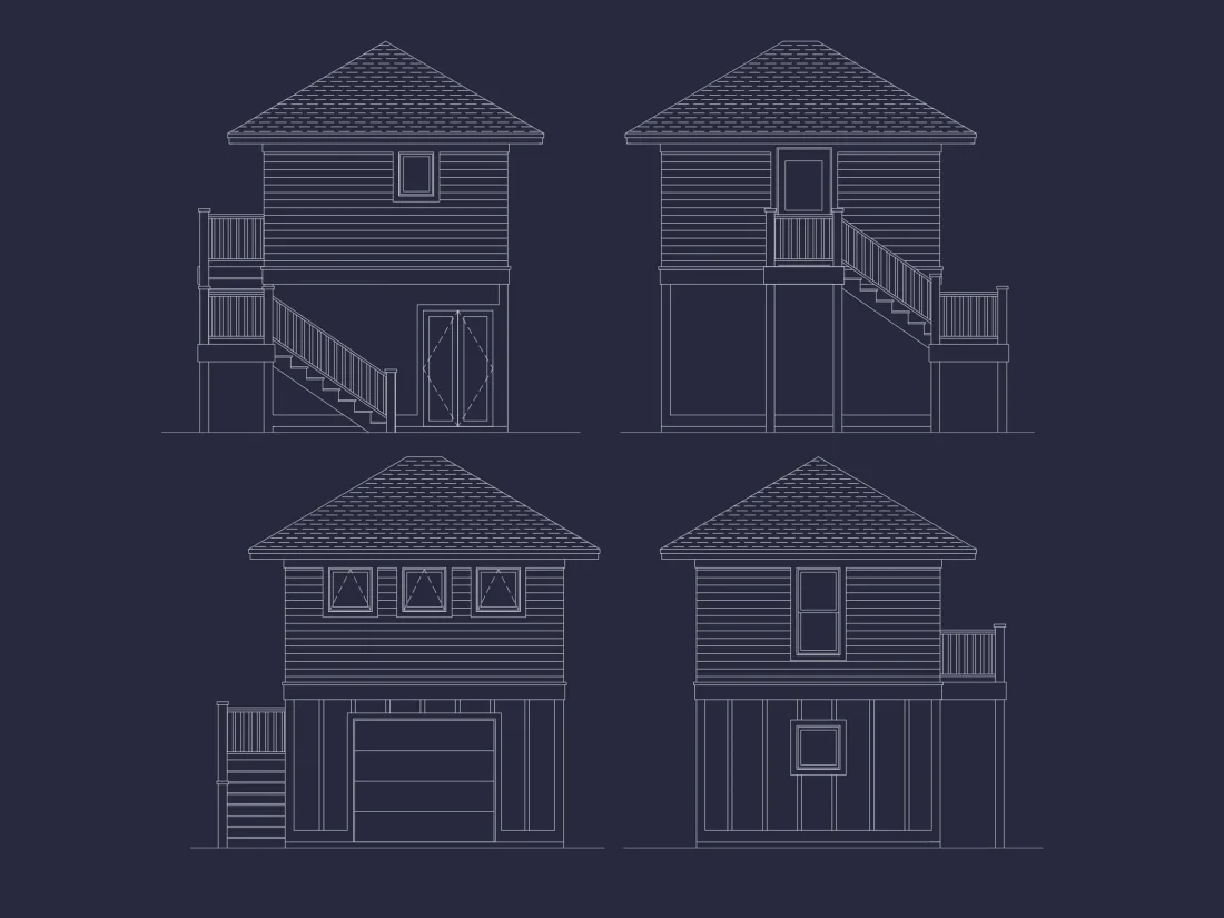 Compact 2-Story Golf Cart Garage Home Floor Plan Design
