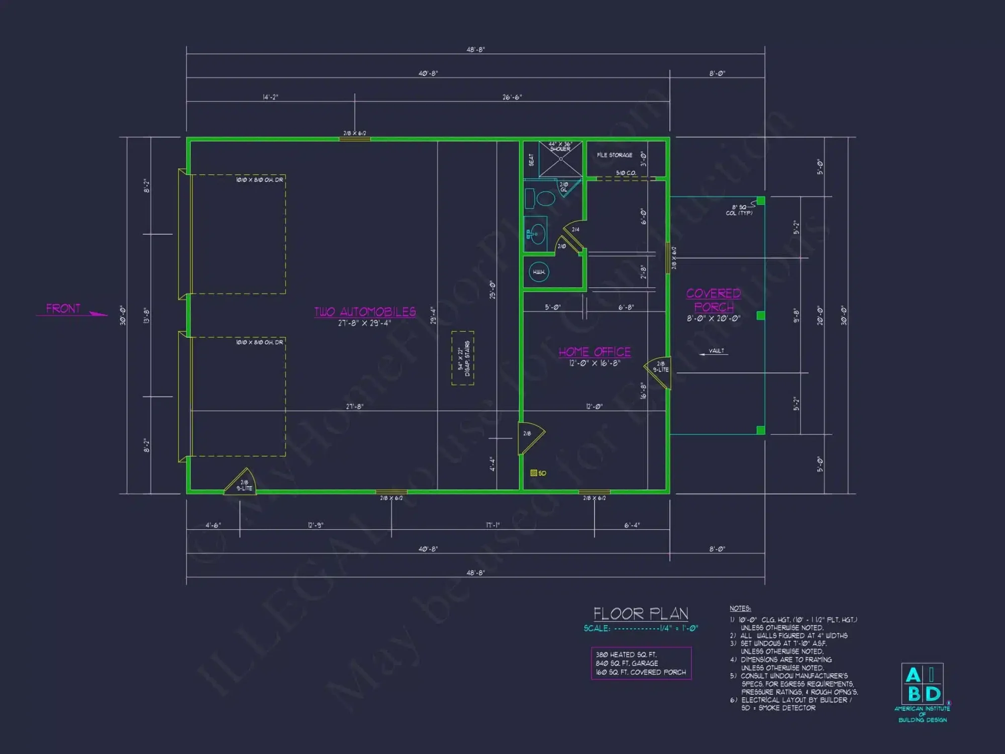 Modern Garage and Living Space Plan with 2 Bays and Study