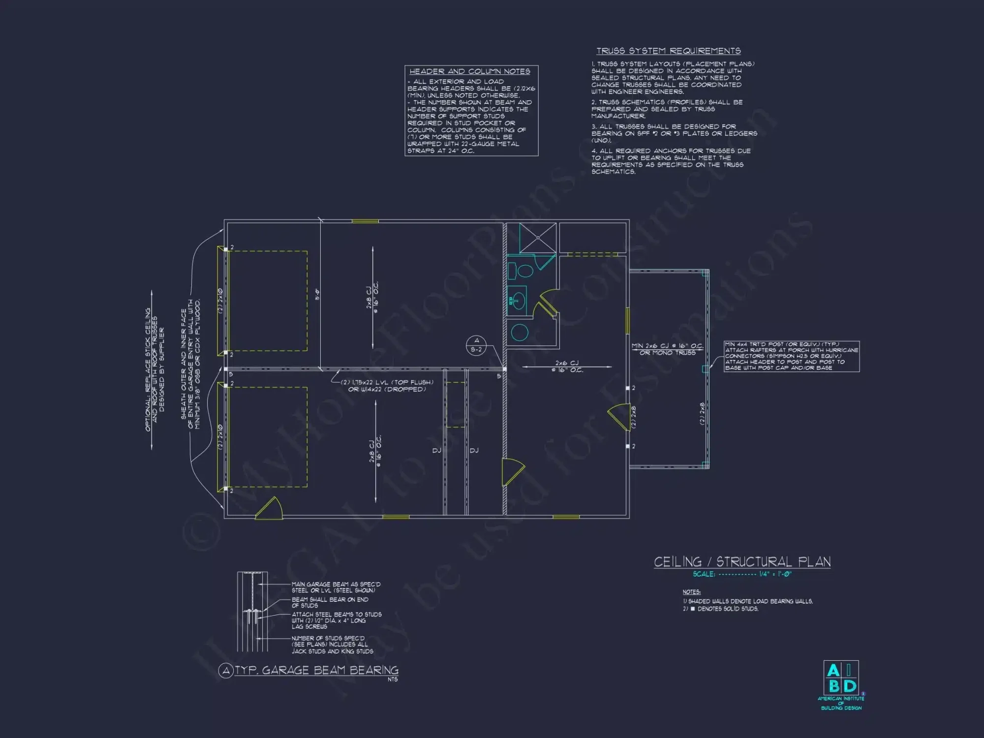 Modern Garage and Living Space Plan with 2 Bays and Study