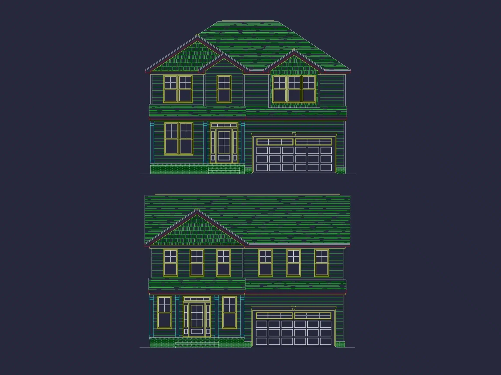 Modern Two-Story Home Plan with CAD Blueprint and Functional Layout