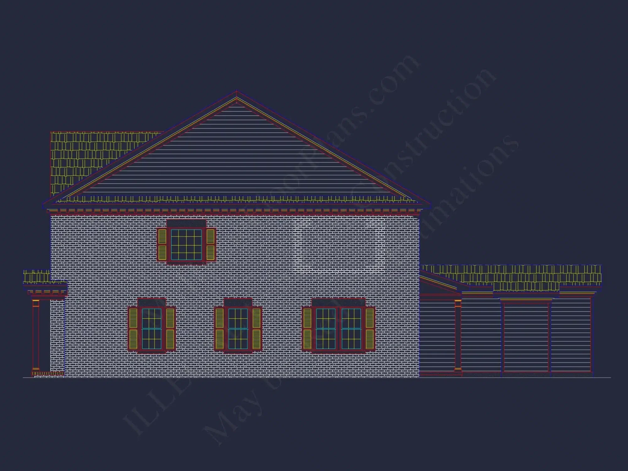 5-Unit Colonial Revival Townhome Plan with Rear Entry Garage and CAD Designs