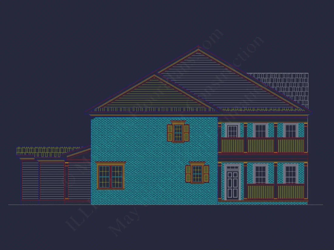5-Unit Colonial Revival Townhome Plan with Rear Entry Garage and CAD Designs